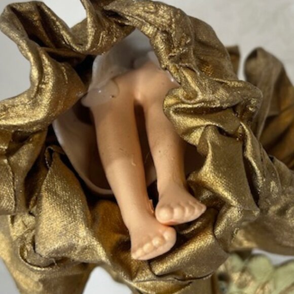 VTG Red Haired Guardian Angel Gold Gown Hanging Holiday Christmas Ornament 6" - Picture 9 of 13